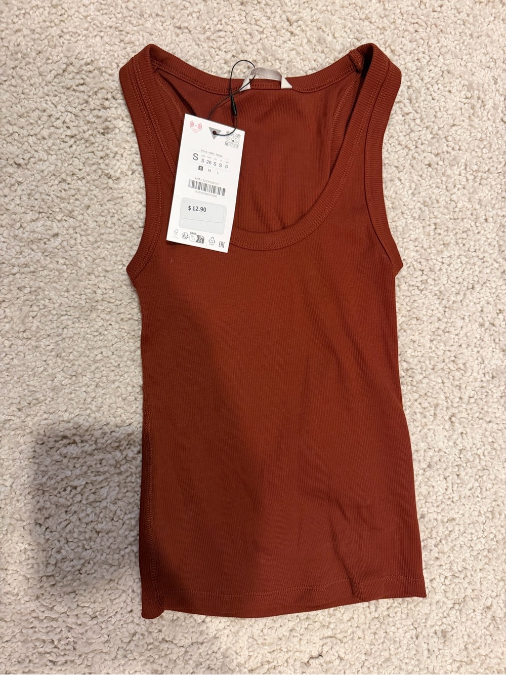 Zara Ribbed Tank Top - Rust Brown